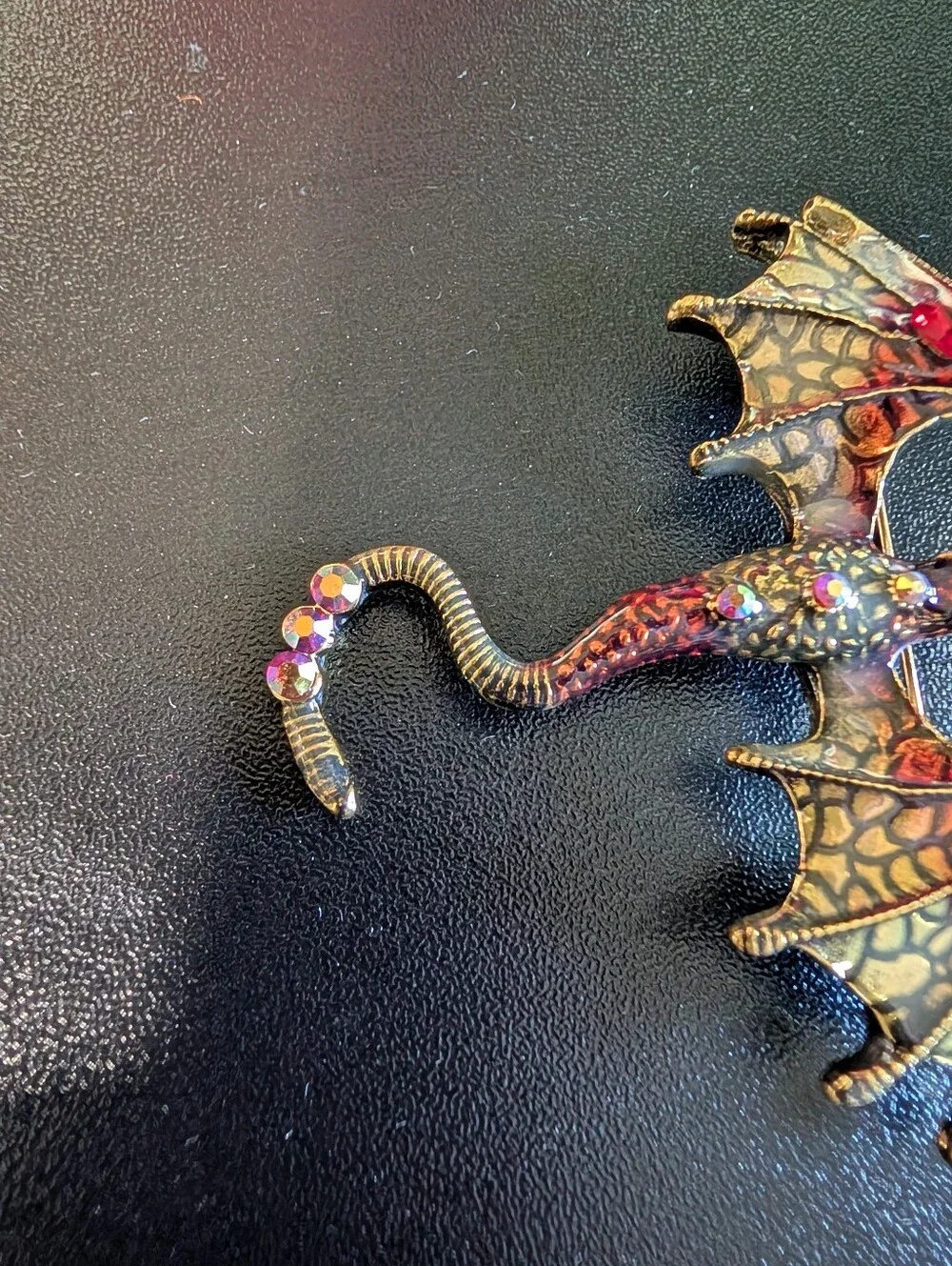 Red Dragon Enamel Brooch with Red Crystal Accents - Picture 4 of 8